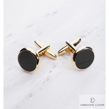 Cufflinks/ Round Pearl - gold/black