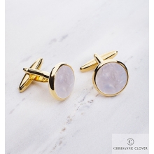 Cufflinks/ Round Pearl - gold/mother of pearl