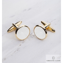 Cufflinks/ Round Pearl - gold/white