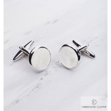 Cufflinks/ Round Pearl - silver/white