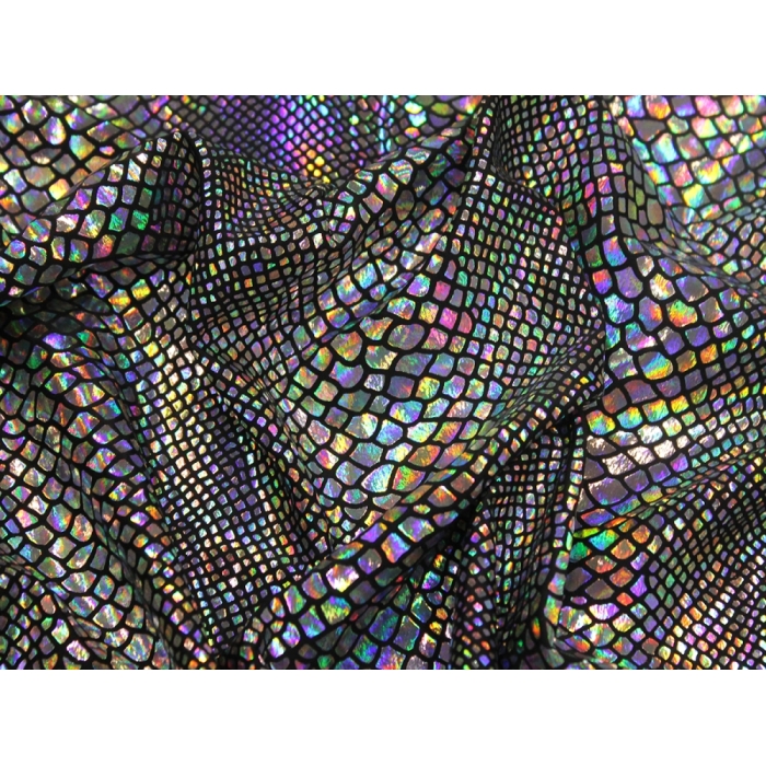 PYTHON FOIL LYCRA silver hologram on black