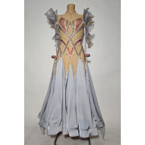 Ballroom dress MJD3039 SILVER+FLESH
