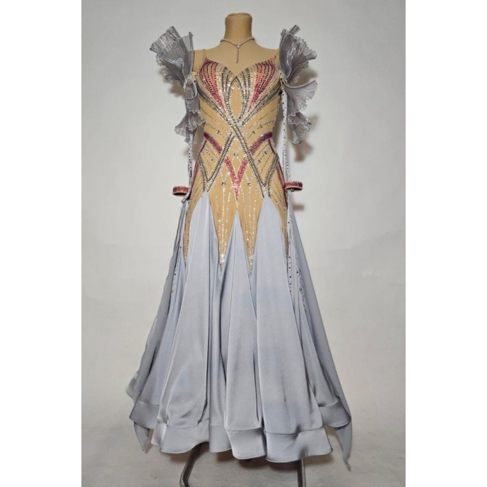 Ballroom dress MJD3039 SILVER+FLESH