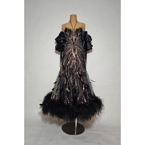 Ballroom dress MJD3037 BLACK+GOLD