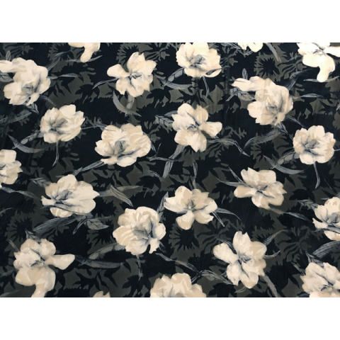 Hibiscus print velvet burnout white-black